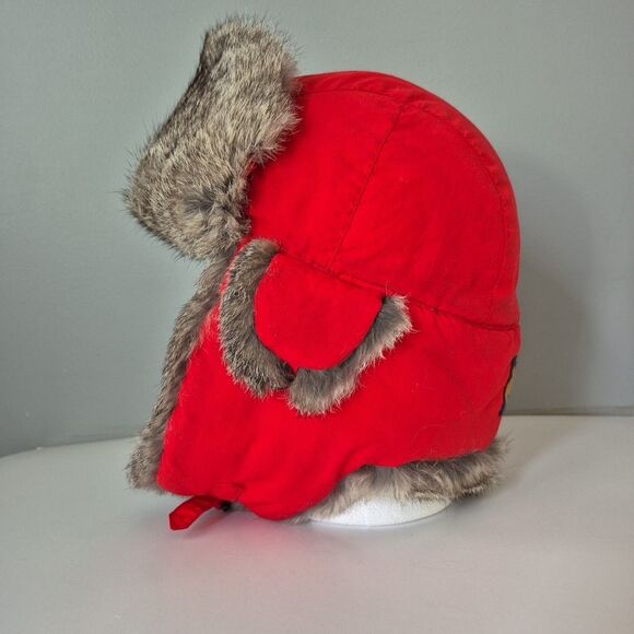 Mab Bomber Red Rabbit Fur Trim Ear Flap Warm Winter Trapper Hat Unisex XL - Picture 3 of 12